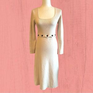 Zara midi ribbed cream knit dress